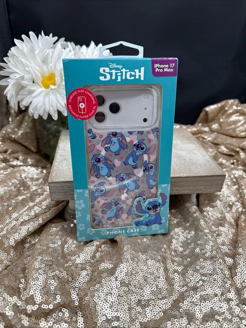 Clear iPhone 17 Pro Max Case - White with Blue Disney’s Stitch Pattern